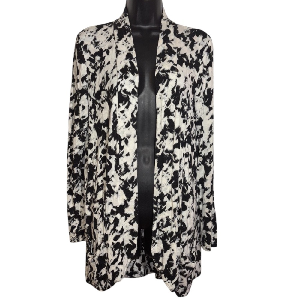 Rose & Olive Cardigan Long Sleeve Black and White Print With Pockets Size Large